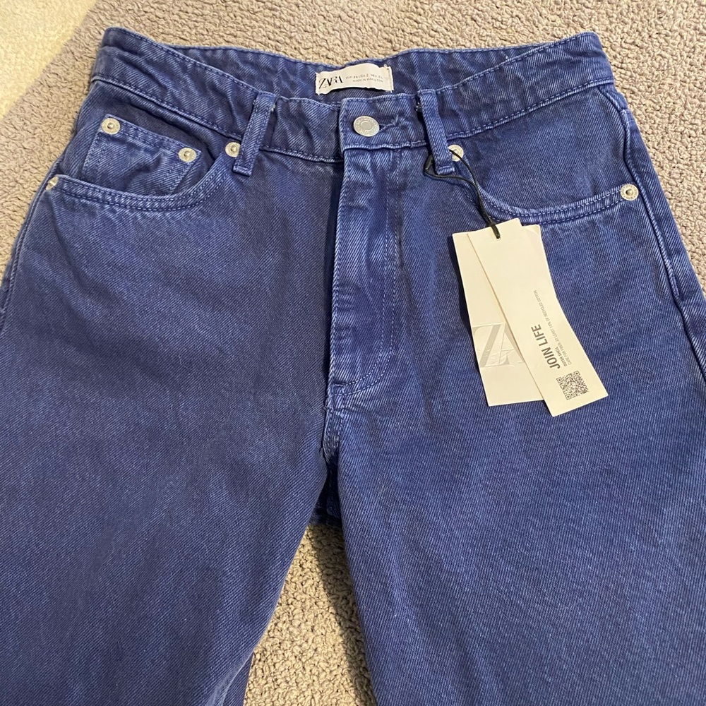 blue and purple boot cut Zara jeans